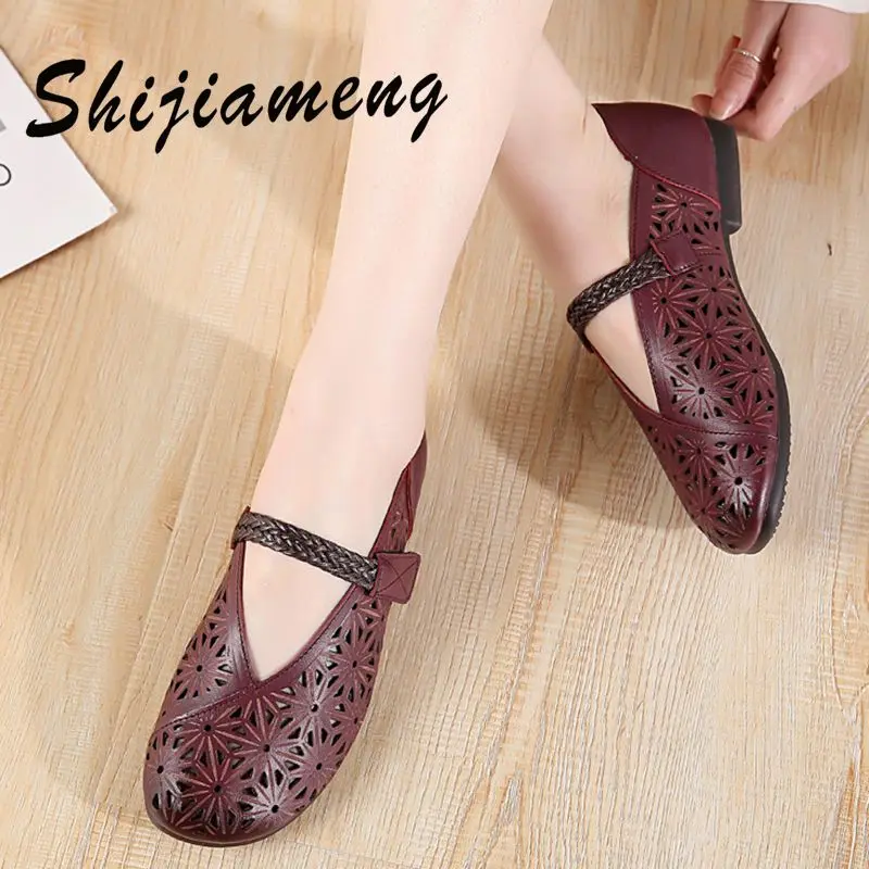 

Summer soft soled women's shoes with top Leather Handmade Leather Women's sandals comfortable mother's shoes