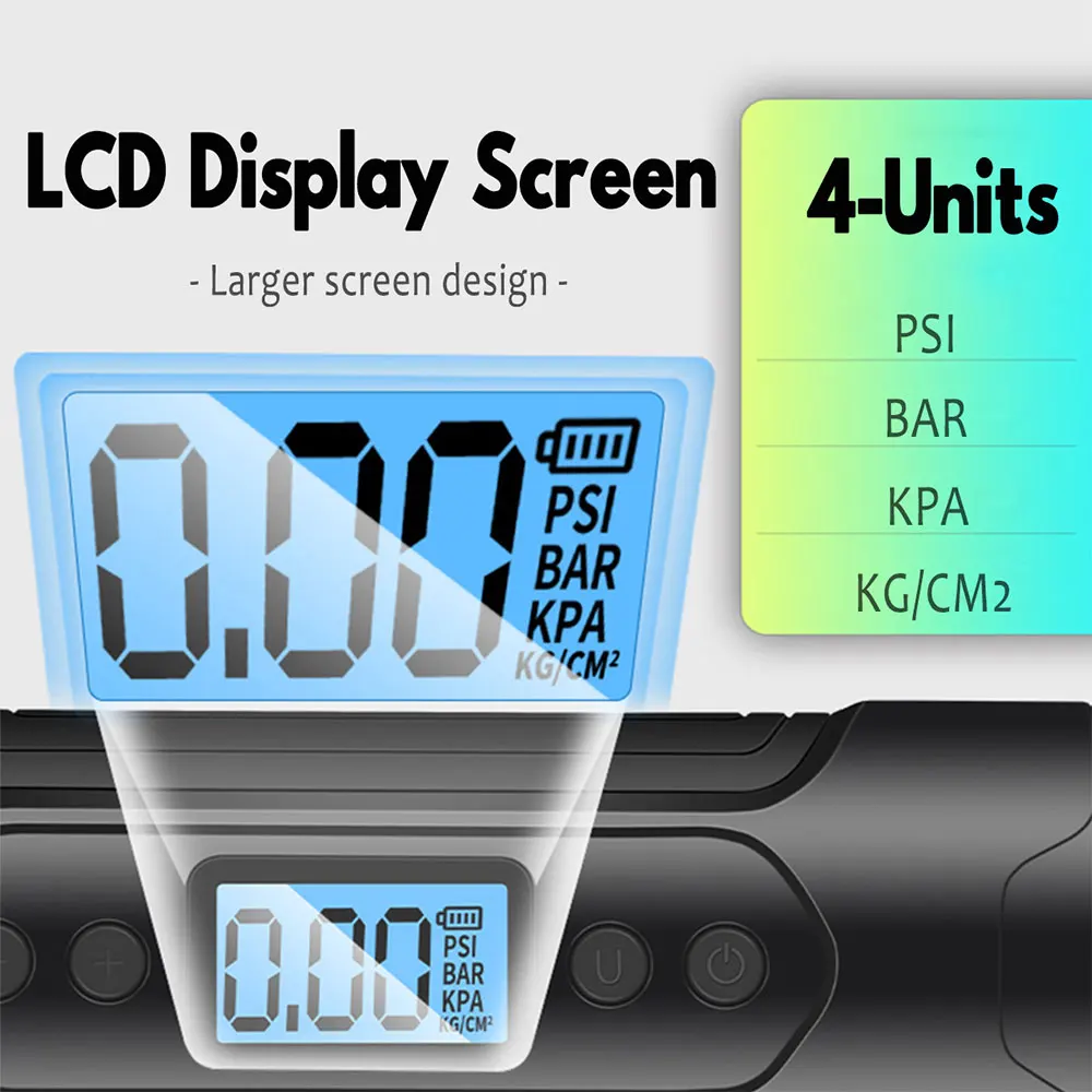 

Portable LCD 4-In-1 Air Compressor Tire Pressure Detector LED Light Phone Charging Treasure Electric Pump Inflator Car Inflator
