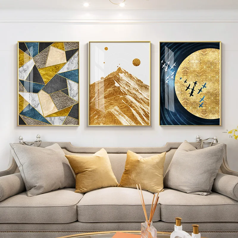 

Modern Golden Abstract Mountain Moon Landscape Wall Poster Canvas Print Art Decoration Picture Living Room Decoration Picture