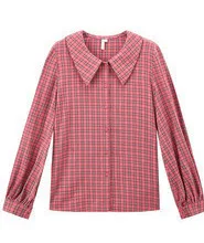 INMAN Winter New Arrival Literary Retro 100%Cotton Doll Collar Plaid Loose Long Sleeve Women Blouse
