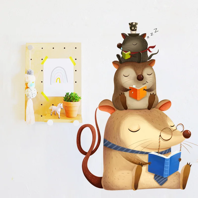 Наклейки на стену в виде мыши для чтения спальни детской комнаты гостиной