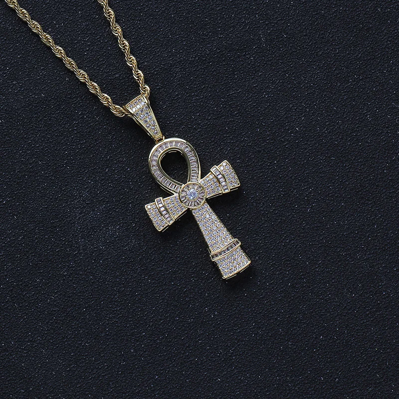 

Hip Hop AAA CZ Stone Paved Bling Iced Out Key of life Ankh Cross Pendants Necklace for Men Rapper Jewelry Drop Shipping