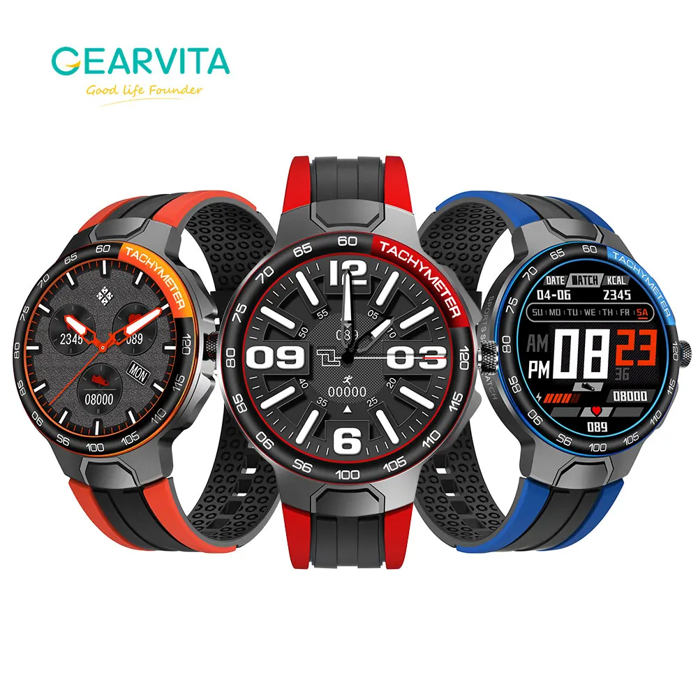 Смарт часы Gearvita E15 мужские спортивные водонепроницаемые IP68 с GPS пульсометром