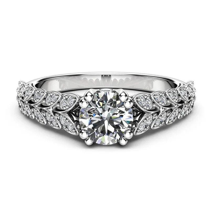 Сверкающие винтажные кольца для женщин листья кубический цирконий круглый