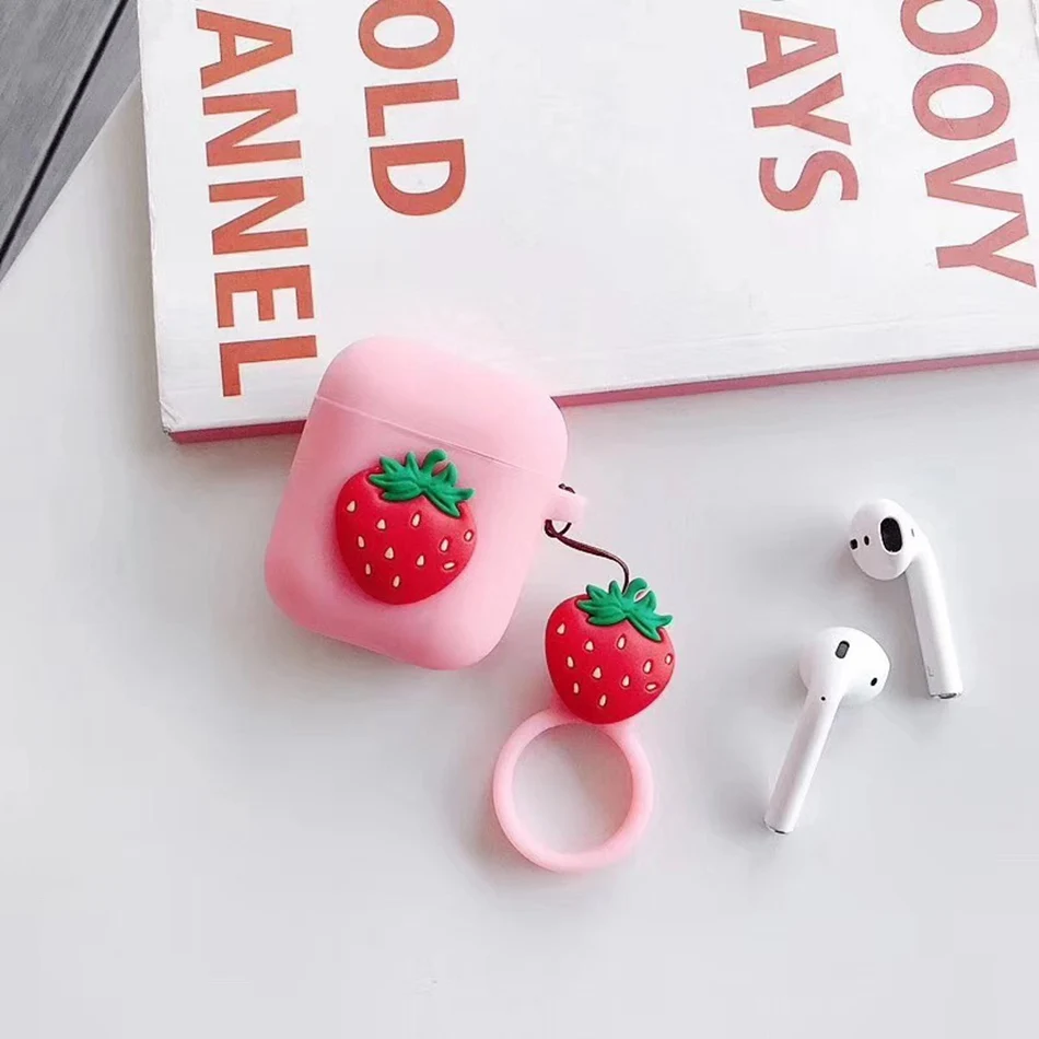 Jelly Strawberry Чехол для AirPods с 3D милыми фруктами, клубникой, сосной, яблоком, авокадо, пиццей, чехол для наушников s для apple Airpods 2, Защитная крышка с подвеской - Цвет: Jelly Strawberry