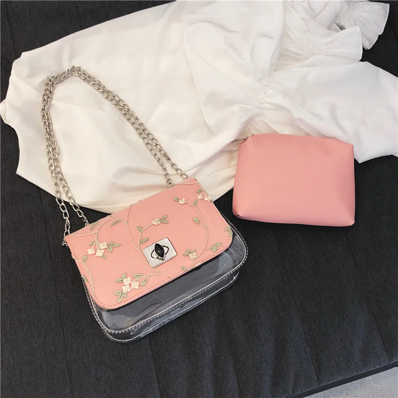 Новая прозрачная сумка желе с одним плечом диагональной цепочкой небольшой