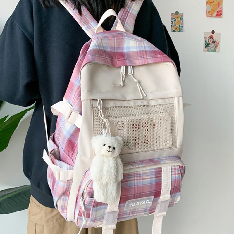 

Женские нейлоновые рюкзаки в клетку, школьный ранец для девочек-подростков, Дамский портфель для ноутбука, сумка для книг для девушек
