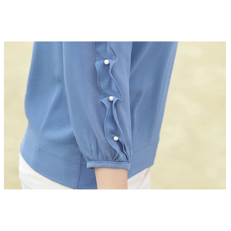 

Summer Ladies Chiffon Shirt Loose Trumpet Sleeve Bottoming Shirt Round Neck Thin Section Ladies Comfortable Breathable L110