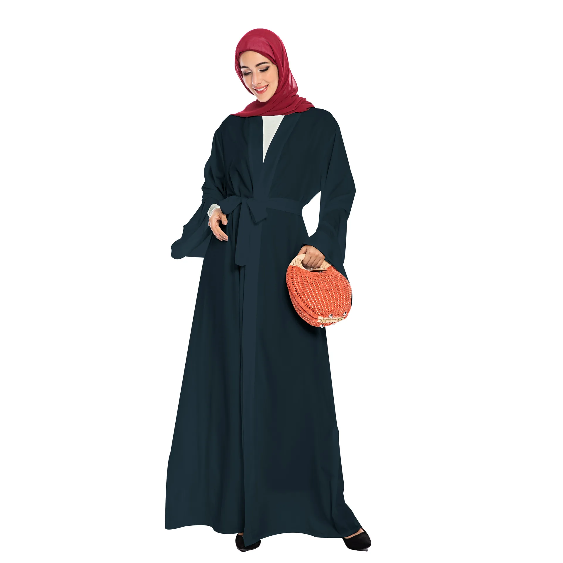 black green Элегантное мусульманское Открытое платье abaya Макси кардиган кимоно для вечеринок длинные халаты Jubah Ближний Восток Eid Рамадан Арабский исламский - Цвет: black green