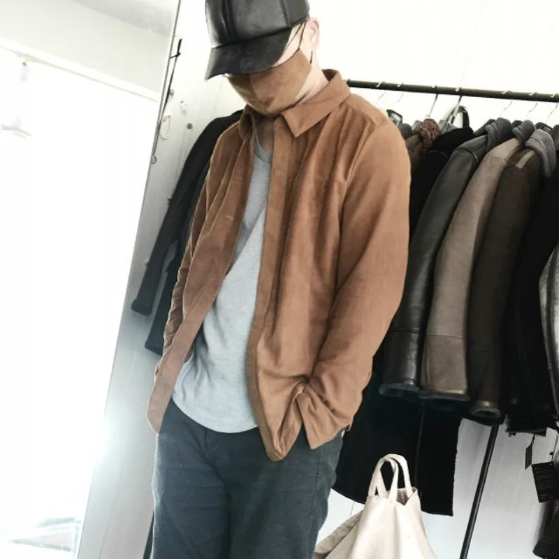 Брендовая мужская рубашка из овчины весна осень Повседневная Формальная с