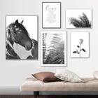 Черно-белая лошадь, цветок, холст, картина, любовь, цитата, плакат и печать, модульные картины для гостиной, домашний декор, без рамки