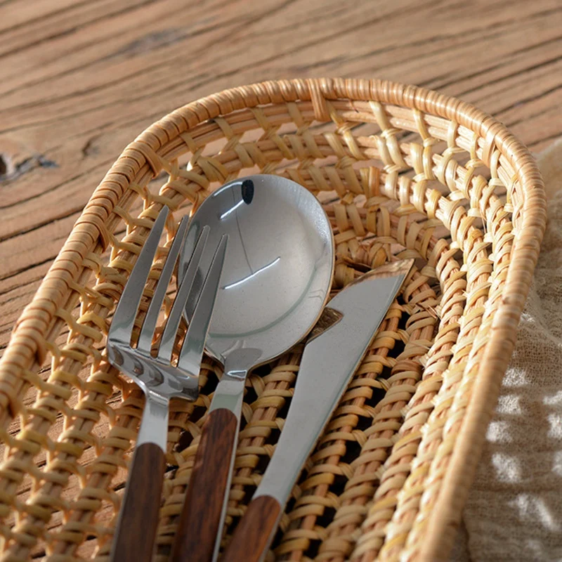 

2PCS Woven Storage Basket Snacks & Snacks Storage Basket Desktop Tableware Storage Basket(2 Sizes)