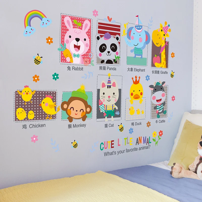

[SHIJUEHEZI] Animals Wall Stickers DIY Cartoon Mural Decals for Kids Room Baby Bedroom Nursery Home Decoration Muursticker