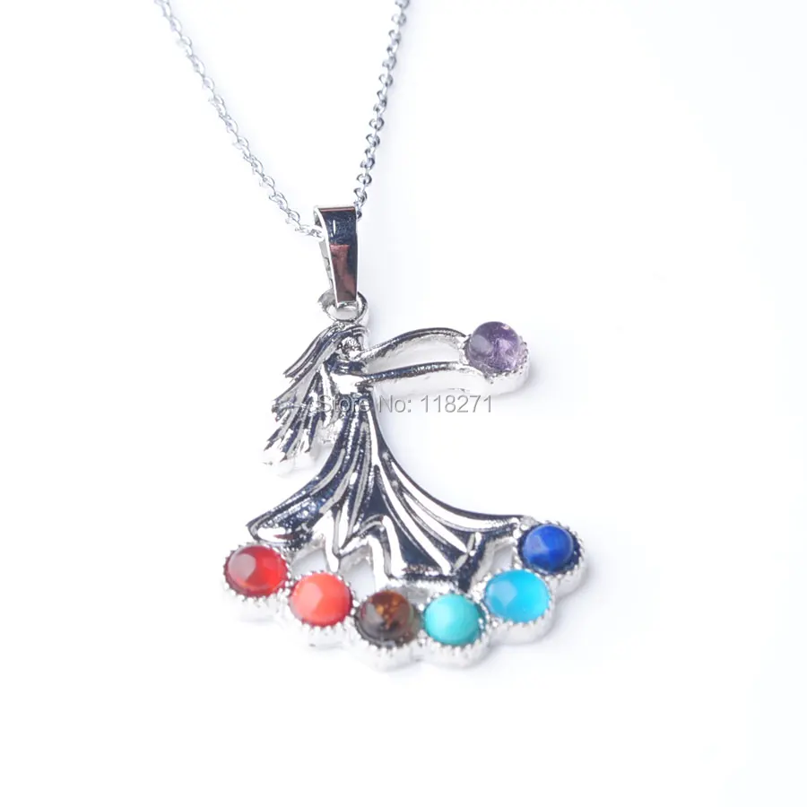 

WOJIAER Natural Gem Healing Reiki Chakra Meditating Figure Saintess Pendant Charm Beads PN3266