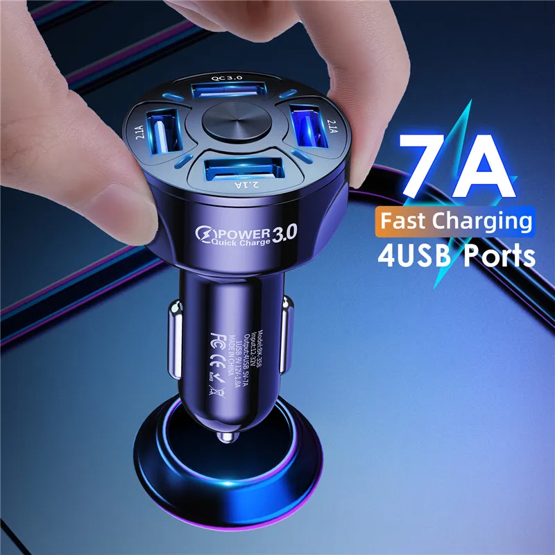 car usb charger 7a 48w 4 port quick charge 3 0 4 0 universal fast charging for iphone 11 pro samsung a31 car cigarette adapter free global shipping