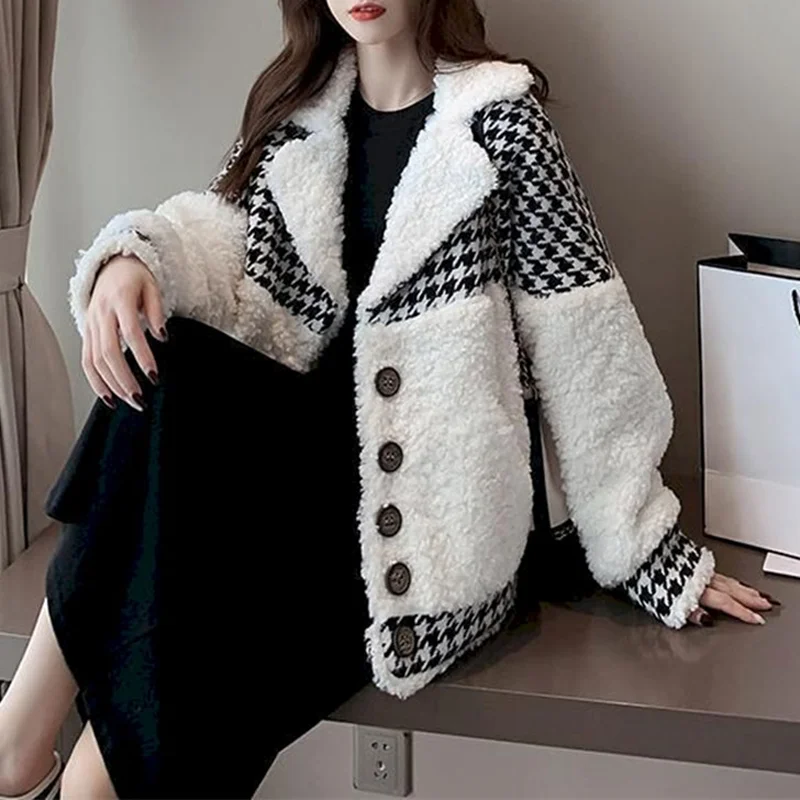 

Новинка 2021, Женская куртка, плотная короткая куртка из овечьей шерсти, осенне-зимняя универсальная короткая модная куртка в твидовом стиле