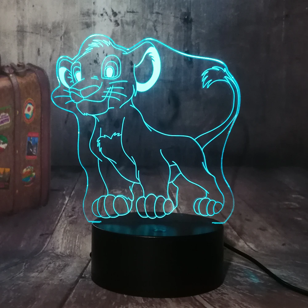 Милый маленький светодиодный 3d светильник Simba Король Лев ночник 7 цветов