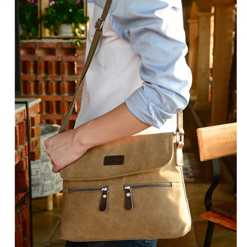 

SCIONE Men 's canvas shoulder bag multi - functional men' s travel leisure diagonal package solid color zipper handbag packaging
