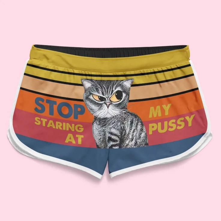 

PLstar Cosmos Summer Casual Shorts Stop Staring At My Pussy 3D Printed Trousers Girl For Women Shorts Beach Shorts