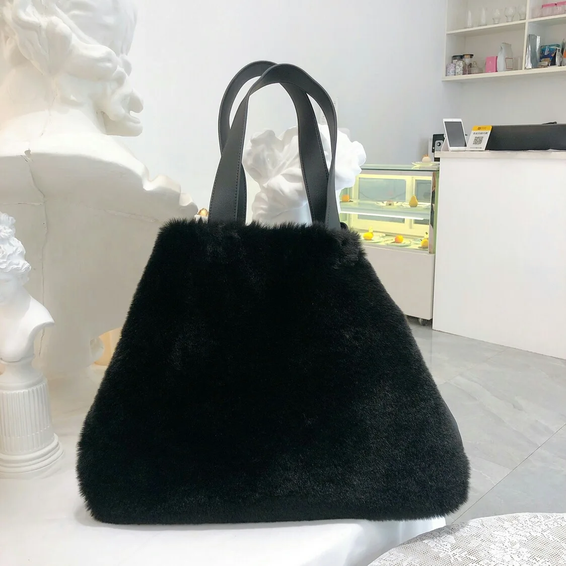Черный Женские меховые сумки из кроличьей шерсти Bolsa для женщин, зимняя Сумочка, Большая вместительная сумка через плечо, женская сумка с ручкой сверху - Цвет: Черный