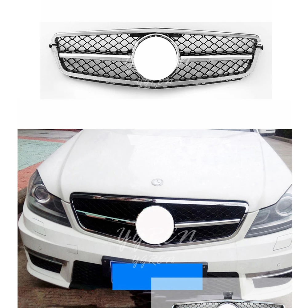 Решетка передняя черная/Серебристая для Mercedes Benz W204 2008 2009 2010 2011 2012 2013 2014 C|Гоночные