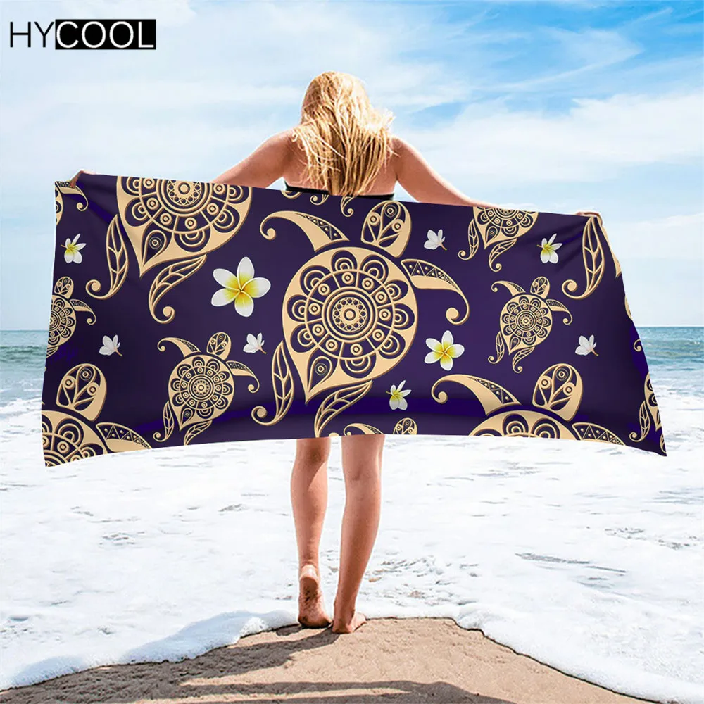 

Beach Towels Polynesian Sea Turtle Plumeria Flower Print Yoga Mat Blanket Absorbing Travel Quick-Dry Poncho Beach Toallas