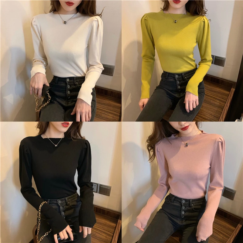

Make firm offers South Korea chic qiu dong brim cultivate one's morality show thin pressure plait hubble-bubble sleeve sweater c