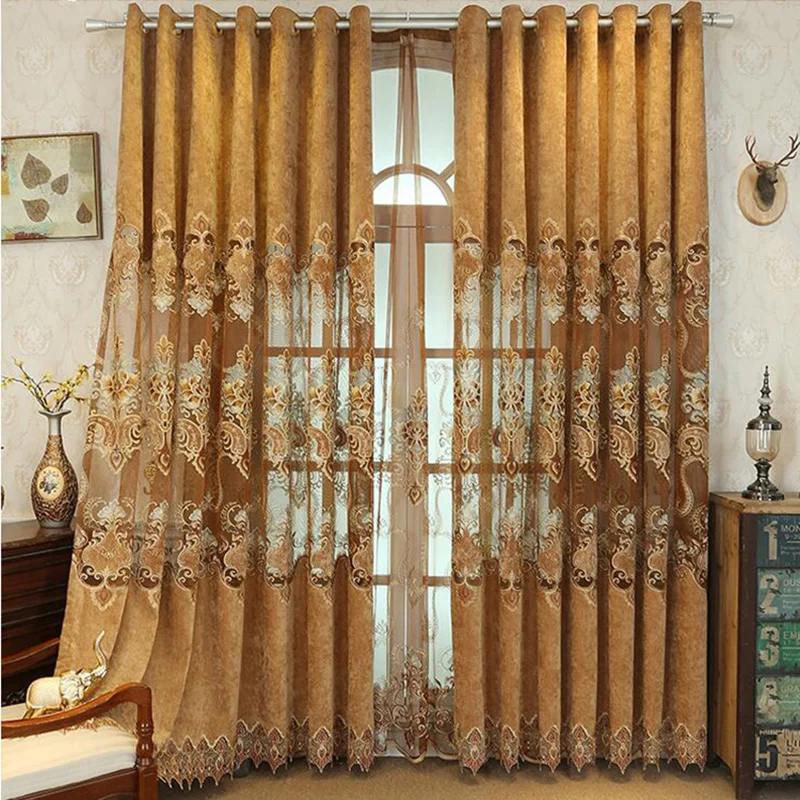 Европейские полые вышитые занавески на окна для гостиной шениль высокого