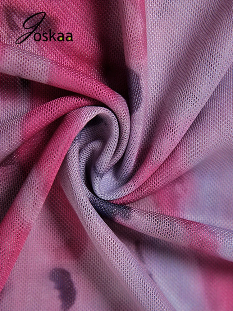 

Joskaa Mesh Sheer Printed Short Sleeve Maxi Dress Bandage Slim Hips Summer Beach Vacation Outwear Casual Overalls 2021 Clothes