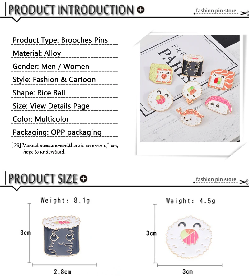 7 Style Collection Enamel Pins Brooches for Women Backpack Clothes Lapel Pin Sushi Salmon Brooch Badges Creative Cartoon Jewelry