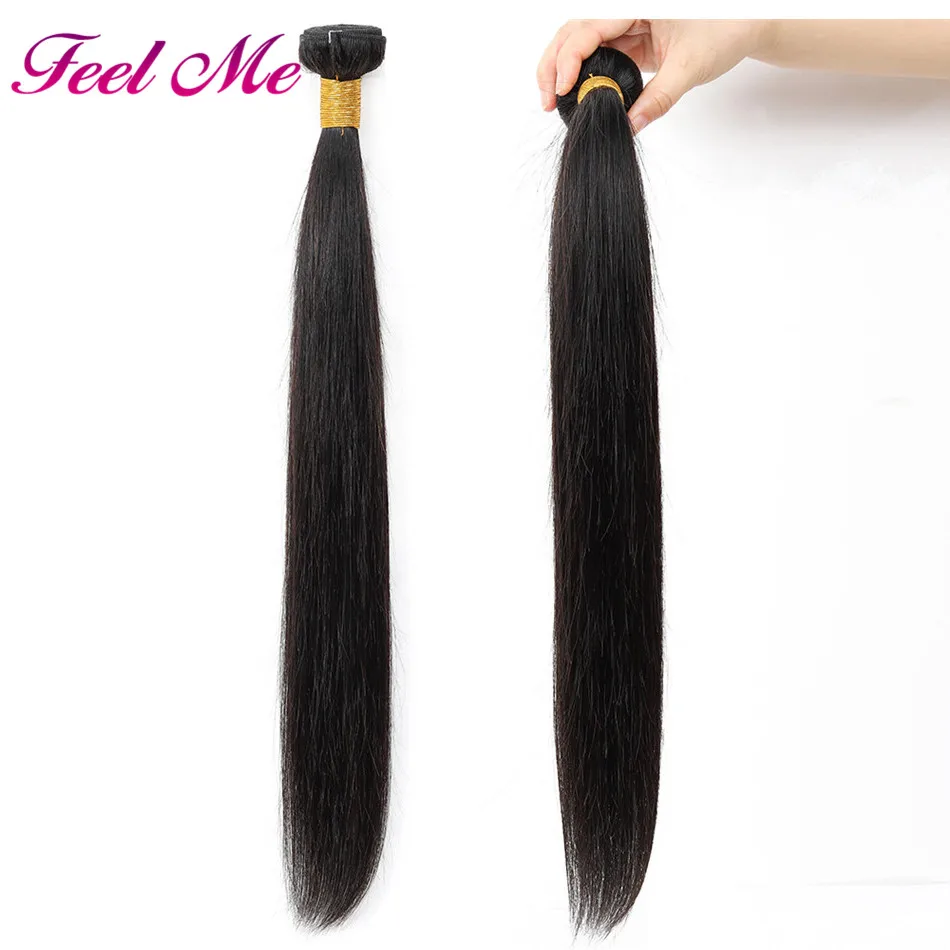 Feel Me прямые 3 пучка с бразильские волосы закрытием не-Реми человеческие пучки