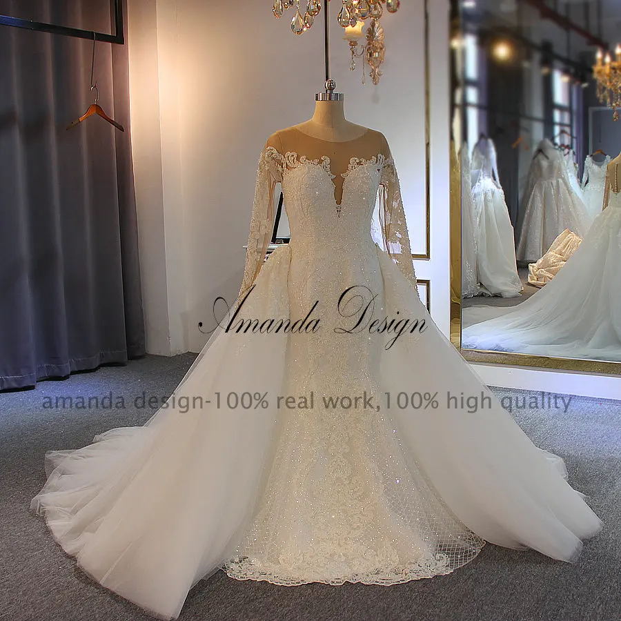 Аманда дизайн robe de mariee длинный рукав кружева Русалка Съемная юбка Африканское свадебное платье