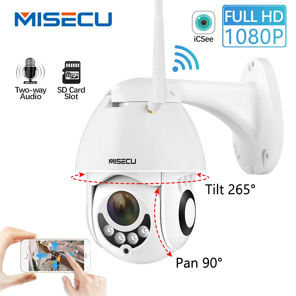 MISECU PTZ Wifi Беспроводная IP камера безопасности 1080P скорость купол открытый водонепроницаемый двухстороннее аудио ночное видение CCTV наблюдения 2MP