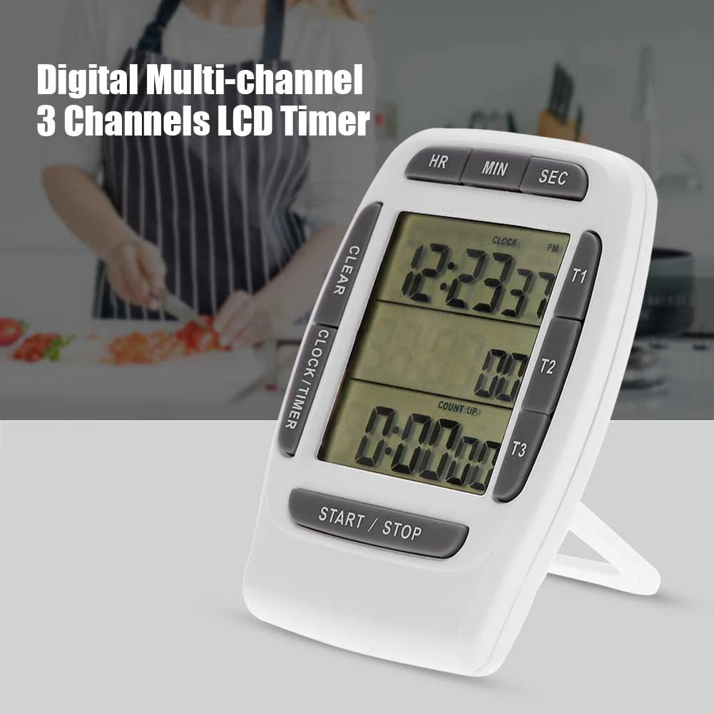 

Portable Digital Multi-channel 3 Channels LCD Timer Accurate Timing Countdown Clock to position using magnetic back onto metal