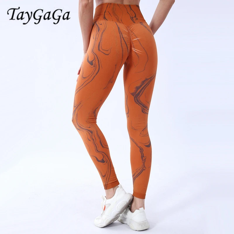 Taygaga Women's Yoga Pants Seamless And Quick Drying Ink Printed Hip-Up High-waist Thinning Breathable Fitness Sports Pants