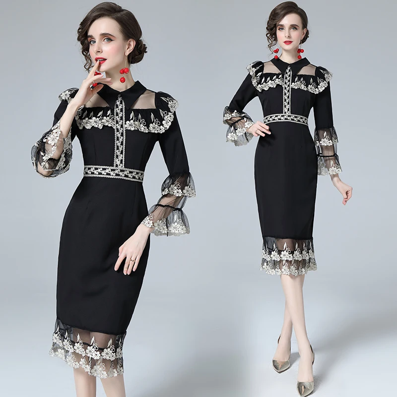 

the new women's temperament wind restoring ancient ways is royal lace lantern sleeve cultivate morality show thin dress