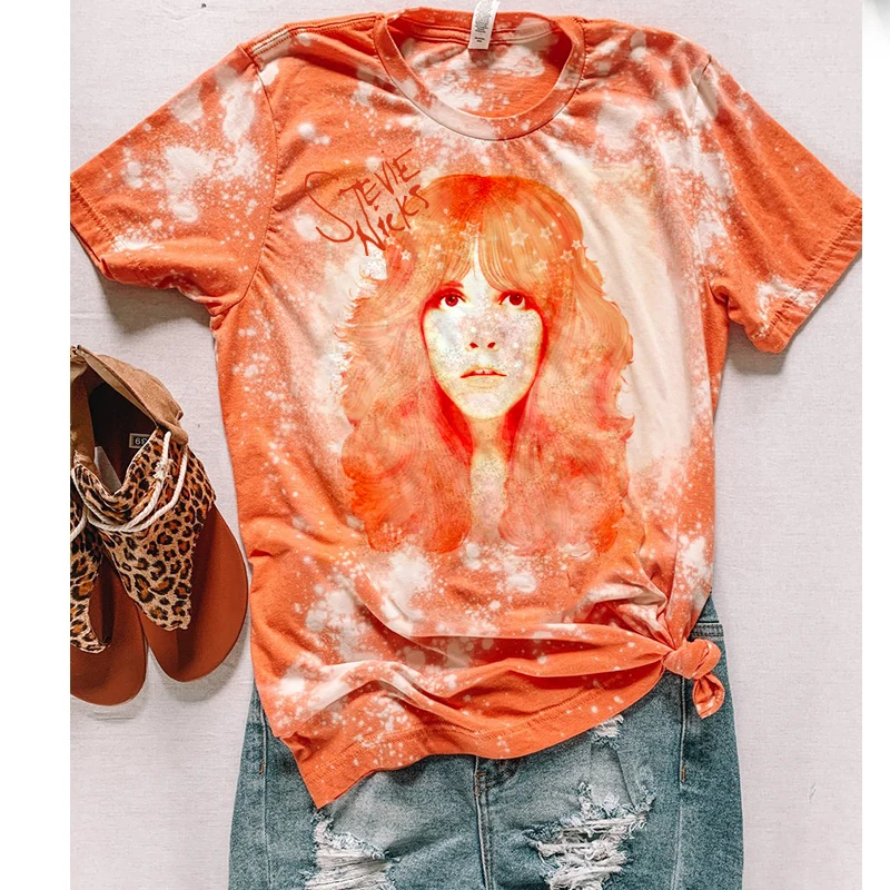 

Stevie Nicks T-shirt Fashion Tie-Dye Printed Round Neck Short-Sleeved T-Shirt