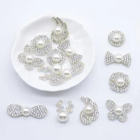 30pcs pearl decor circle bow tie antlers butterfly wings snowflake padded rhinestone applique for diy clothes headwear patches