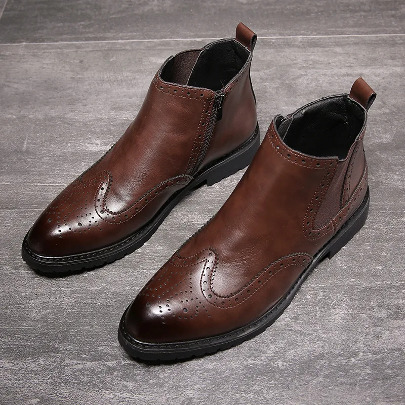 Мужские ботинки челси черные коричневые на нескользящей подошве для ранней