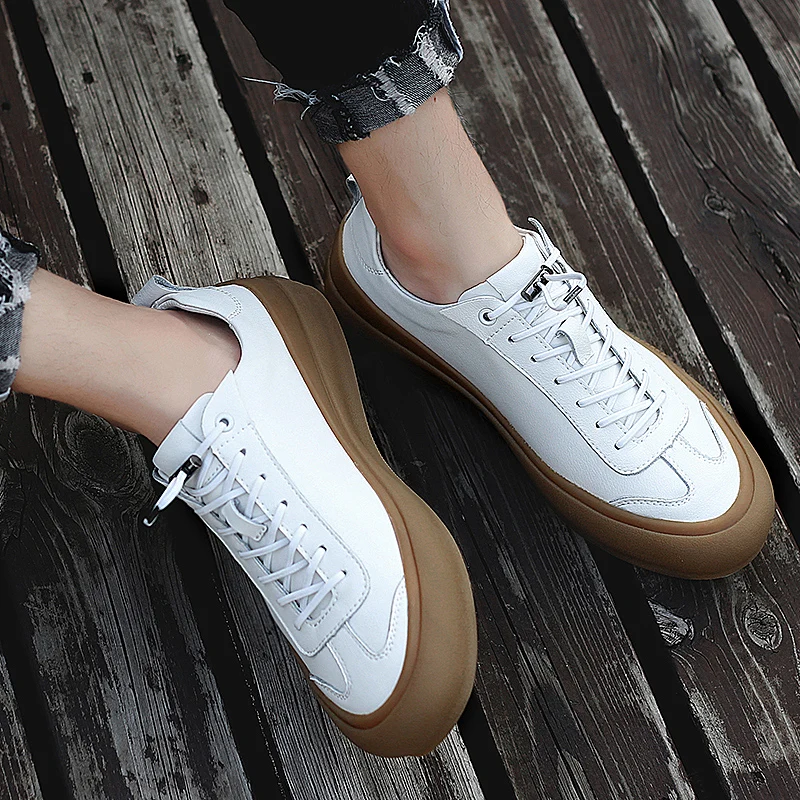 Sneakers Men Shoes Genuine Leather Top Quality Original Brand Autumn Casual Men Shoe Simple White Sneakers Comfortable Men Flats