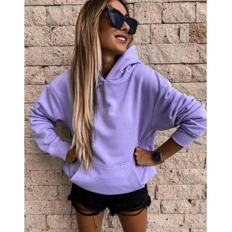 

Women Autumn Winter Long Sleeve Pullover Hoodie Solid Color Casual Hooded Top Sweatshirt with Infront Pocket for Ladies