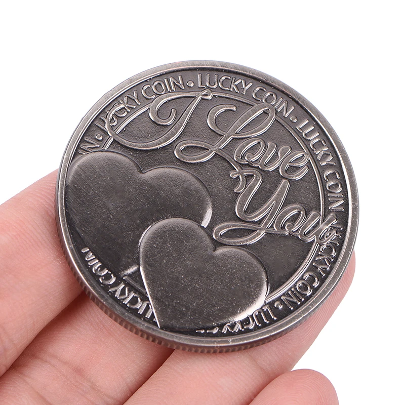 

Love You Commemorative Coin Double Heart Lucky Romance Couple Collection Platform Vintage Alloy For Pendant Necklace