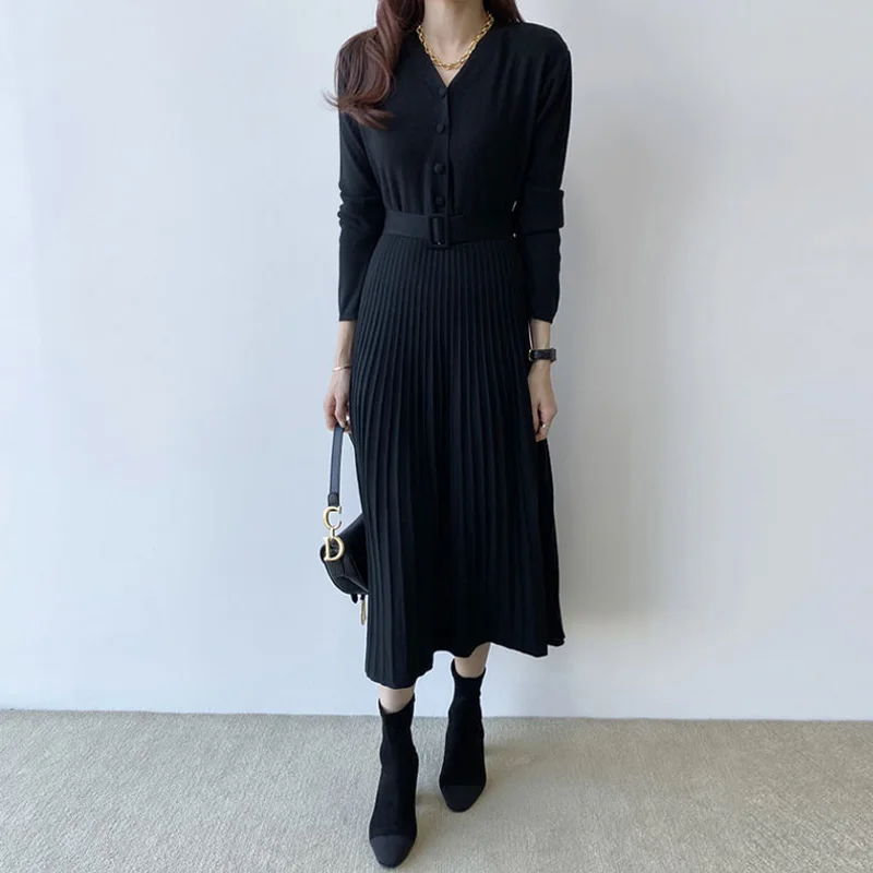 Женское вязаное платье-трапеция BGTEEVER длинное платье-свитер с v-образным вырезом и