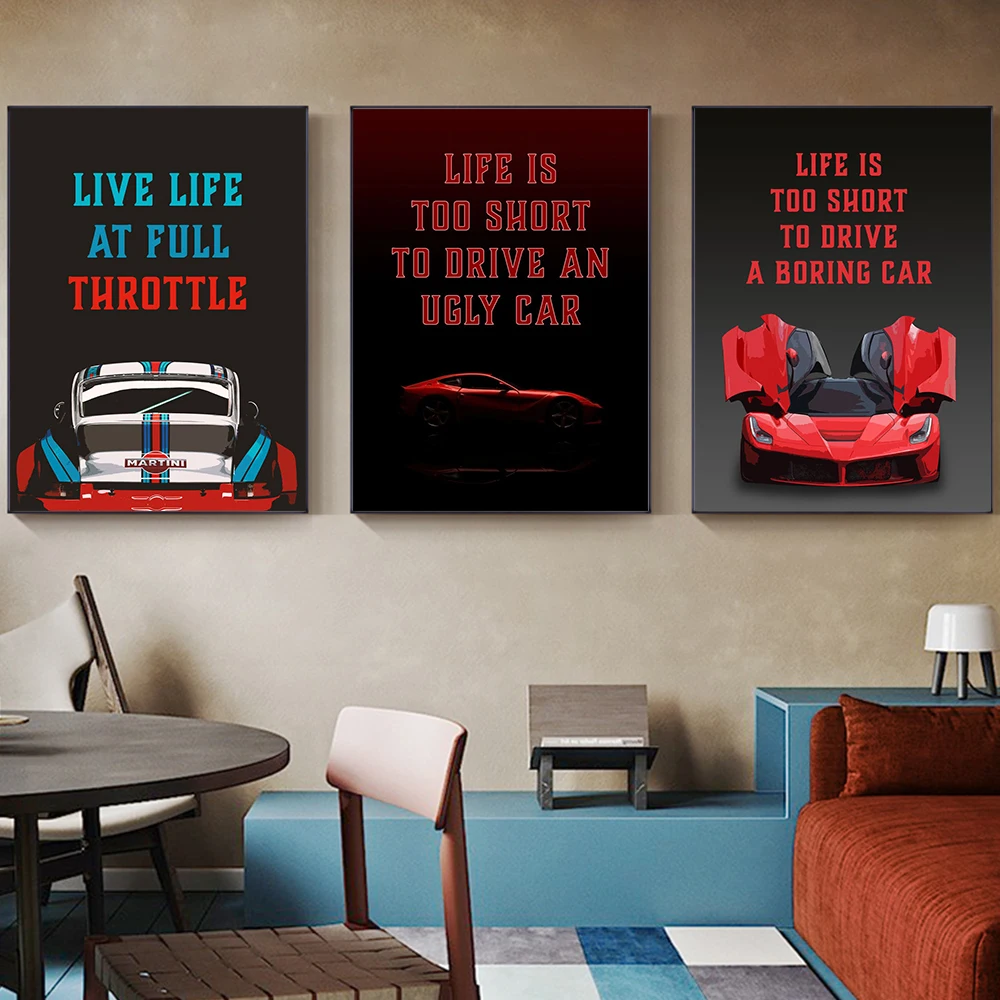 

Motivational Quote Luxury Poster Print Hypercars Racing Car Canvas Painting Modern Wall Picture Living Room Home Decoration