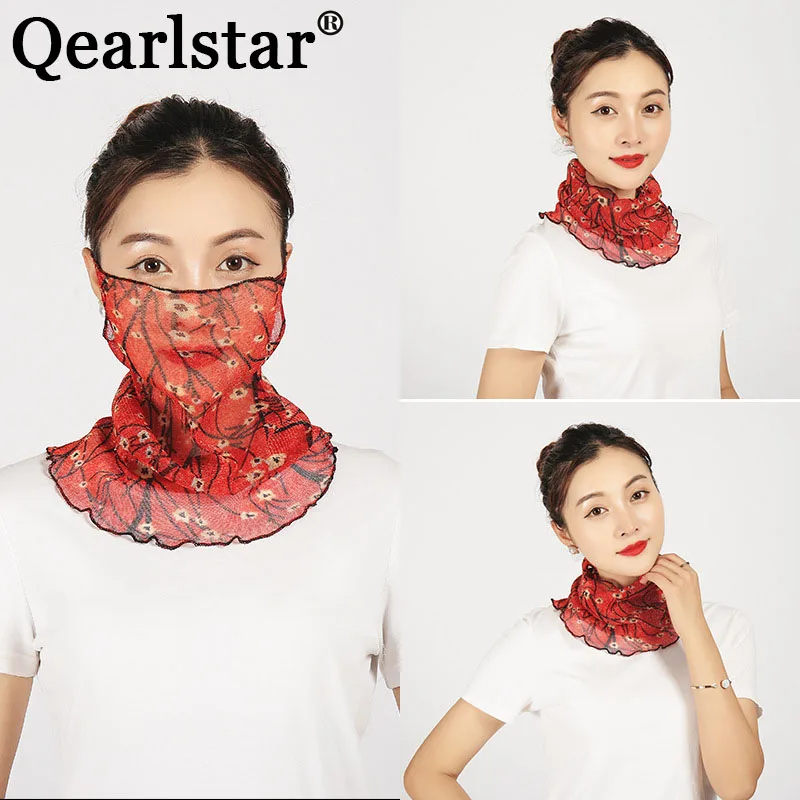 Qearlstar маска от солнца трикотажная пряжа Модная тонкая женская цветочная Печать
