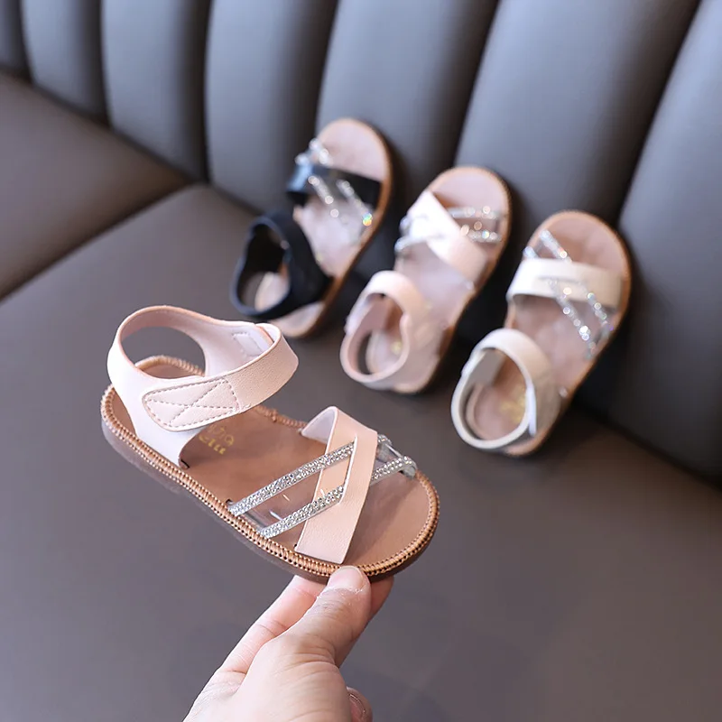 

2021 Summer Girls Sandals Fashion Princess Shoes Children Casual Beach Sandals Rhinestone Soft Bottom Outdoor Kids Sport Sandals