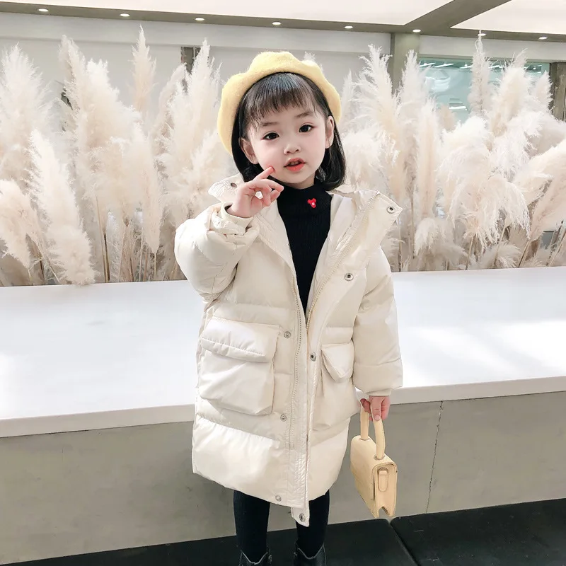 

Fashion Winter New Children's Down Padded Jacket Mid-length One-piece Delivery Large Pocket Girls Padded Jacket Wholesale