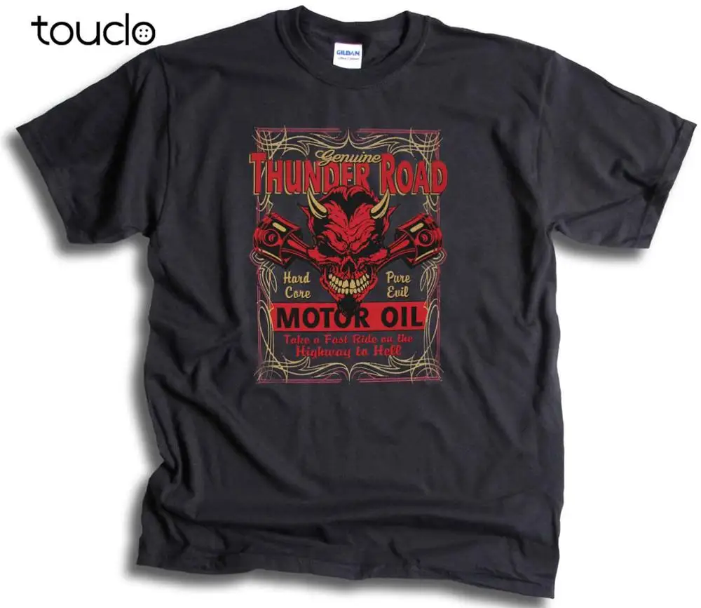 

Fashion Hot sale 100% cotton Mens T Shirt Thunder Road Hard Core Highway To Hell Skull Pistons Pure Evil Oil Tee shirt