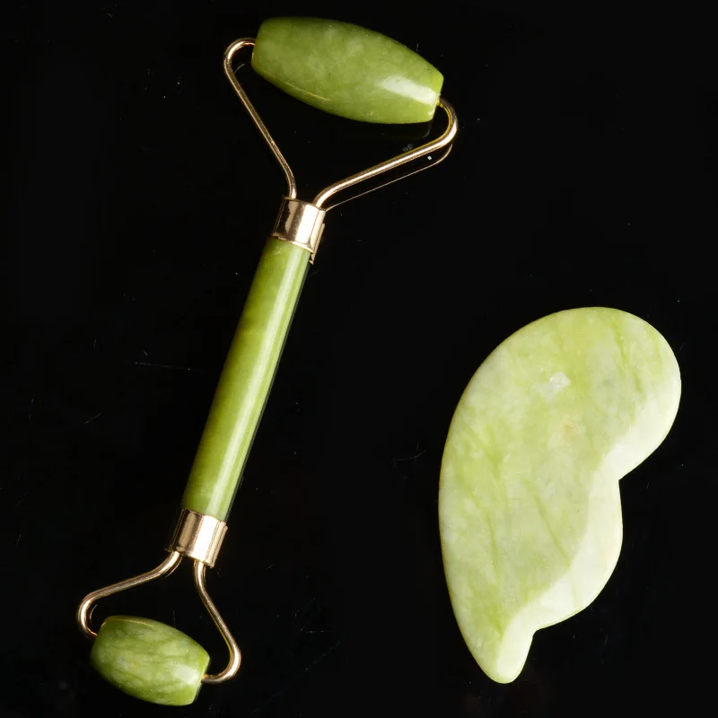 2 шт. массажные Двойные головки для лица Нефритовый ролик шеи натуральный камень