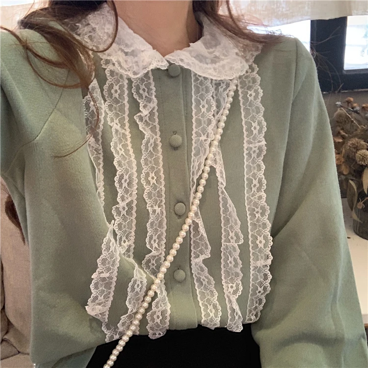 

Spring and autumn sweet full lace o-neck Korean style tops Women's Clothing fashion brand high quality shirts camisa feminina